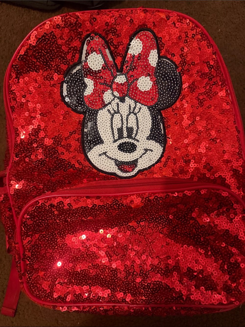 Disney Kids Sequin Backpack in Red with Minnie Face